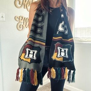 Harry Potter black grey Hogwarts Striped knit Scarf OS